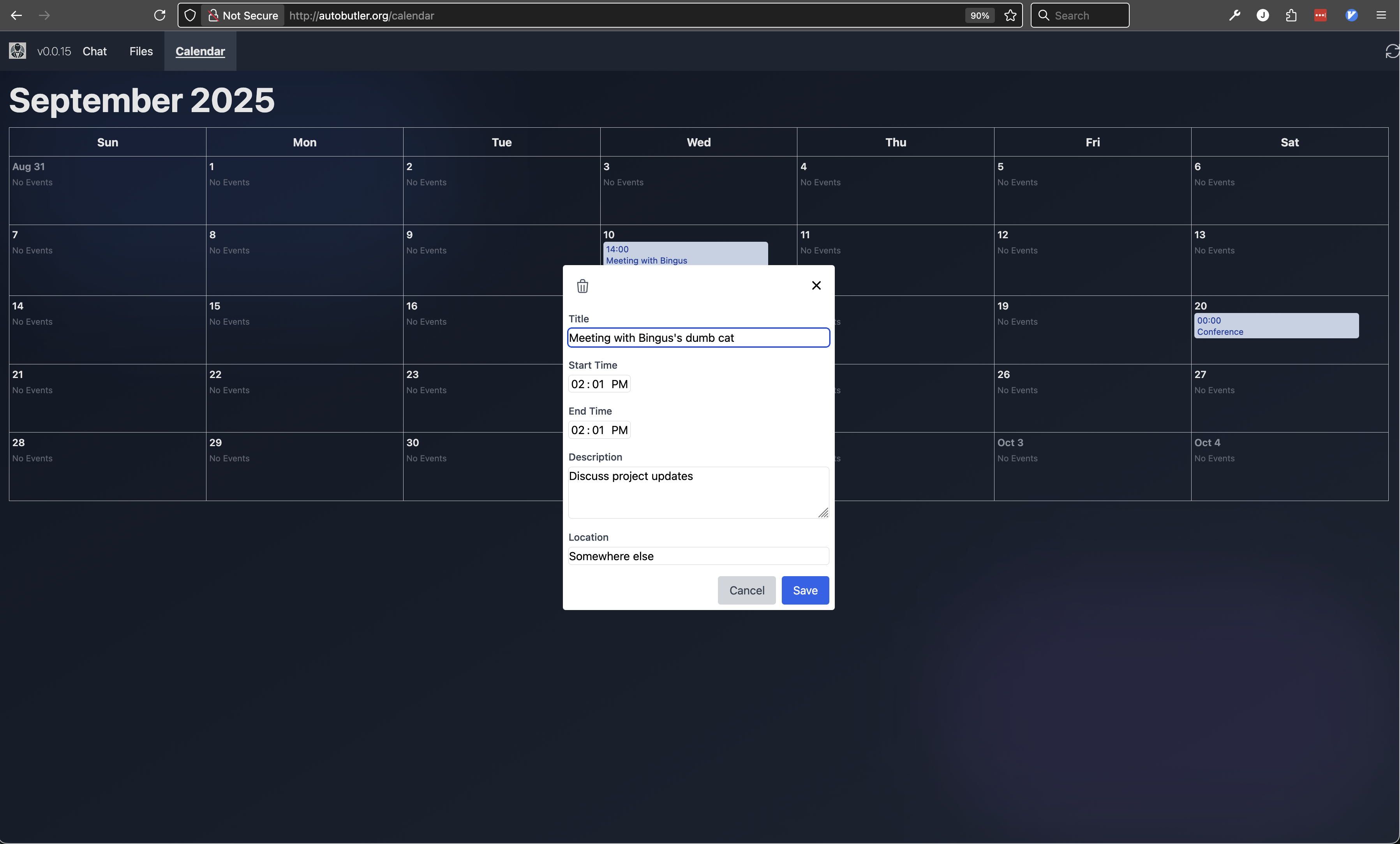 Calendar Event Editor